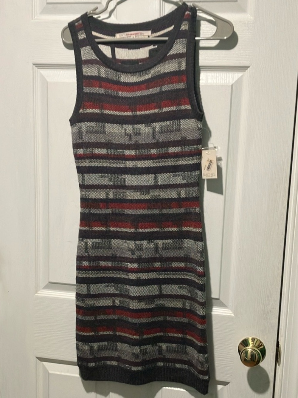 RACHEL Rachel Roy Striped Knit Tank Dress in Gray & Red medium new